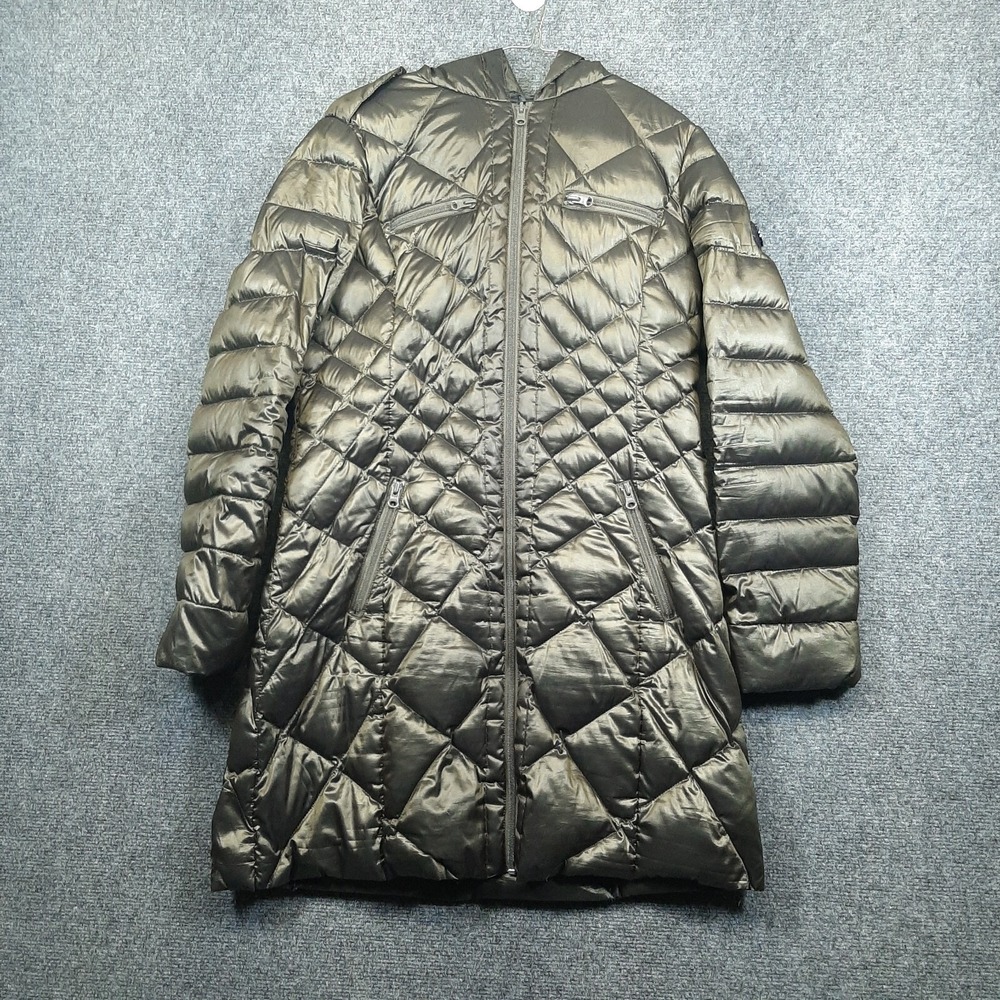 Bernardo Down Puffer Jacket Coat Women's Size Medium Hooded Long Length Green